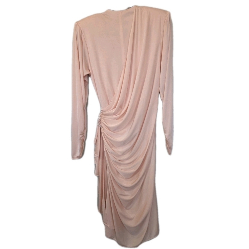 VTG Betsy & Adam Evening Dress Size 6 Pink Draping Wrap Beaded Clasp 80s Glam - Picture 2 of 16